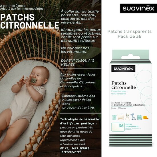 Pack de 36 patchs anti-moustiques citronnelle transparents  de Suavinex