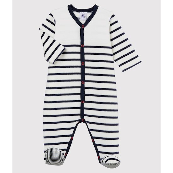 Dors-bien à rayures bébé en velours Bleu Smoking / blanc Marshmallow 9 mois de Petit Bateau