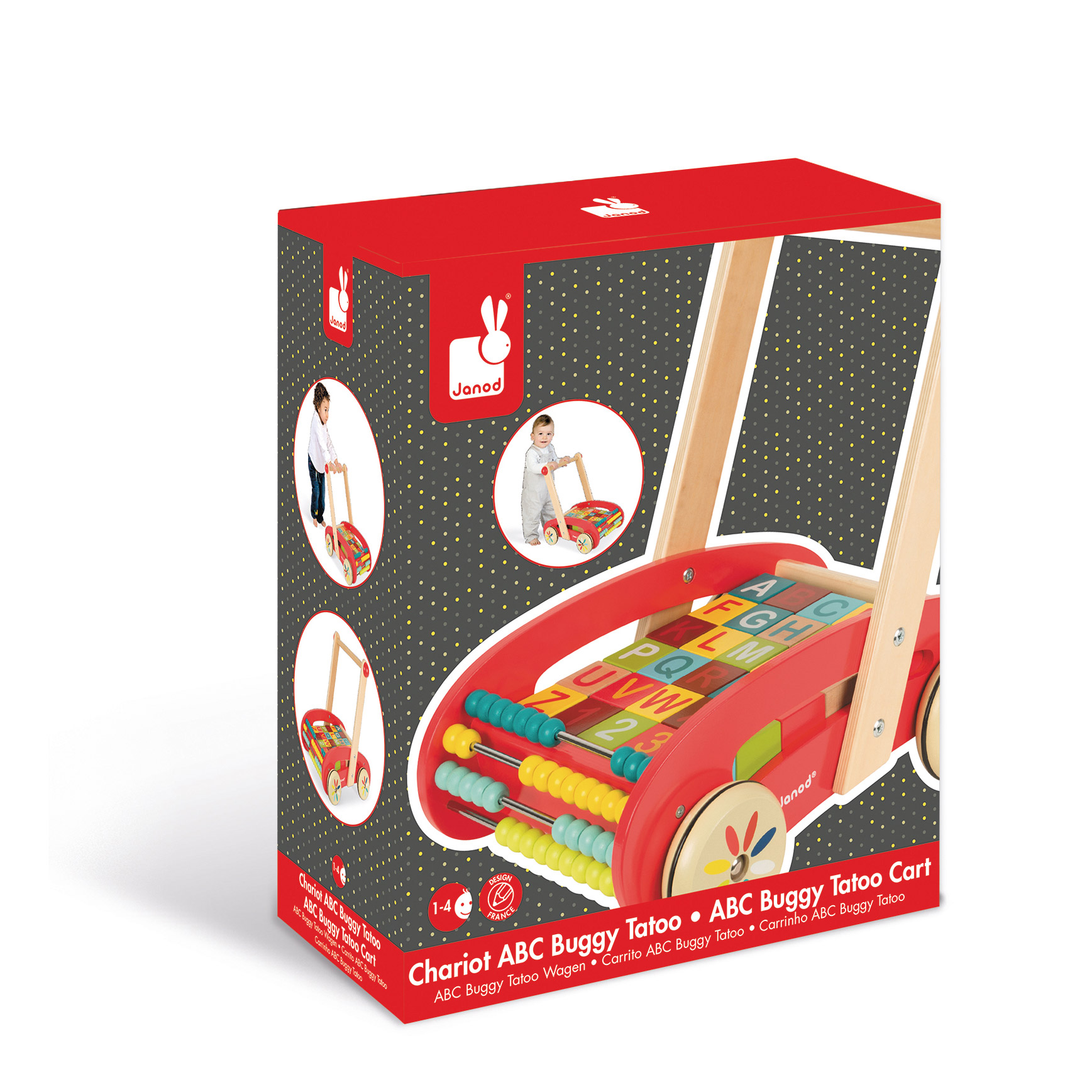 Chariot Abc Buggy Tatoo 30 Cubes Bois Rouge De Janod Jouets En Bois Aubert
