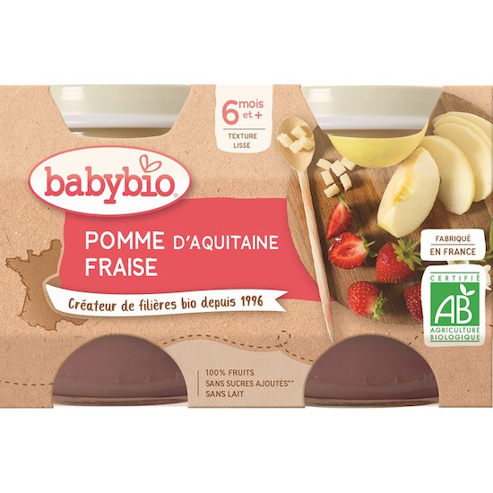Petit pot pomme de Nouvelle-Aquitaine fraise  2 x 130 g de Babybio