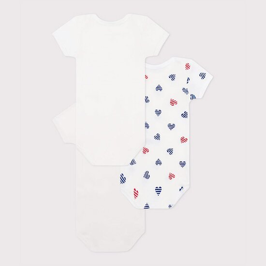 Lot de 3 bodies manches courtes en coton cœurs rayés bébé   de Petit Bateau