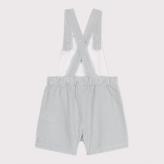 Salopette bébé en coton jambes courtes rayée Bleu brut  de Petit Bateau Salopette bébé en coton jambes courtes rayée Bleu brut  de Petit Bateau
