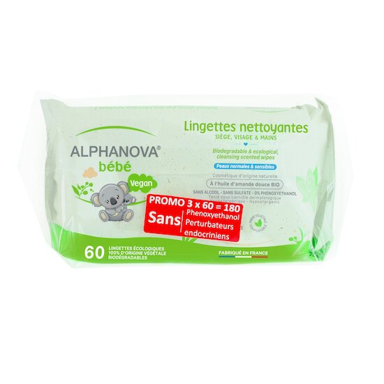 Lot de 3 packs de 60 lingettes   de Alphanova bébé