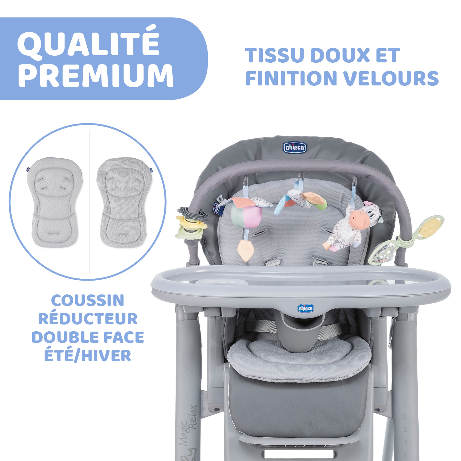 Chaise Haute Polly Magic Relax 4 Roues Graphite De Chicco Chicco Aubert