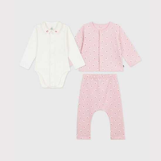 Ensemble 3 pièces bébé imprimé cœurs et fleurs et body brodé Joli / Multicolore  de Petit Bateau