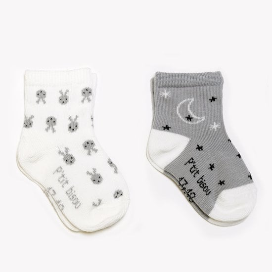 Lot de 2 mi-chaussettes Mon lapin Câlin Lapin/lune et étoiles  de P'tit bisou