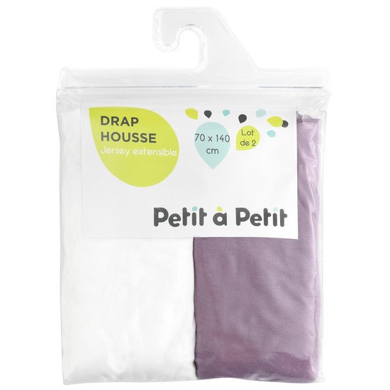 Lot de 2 draps housses Blanc / Violet 70x140 de Petit à petit