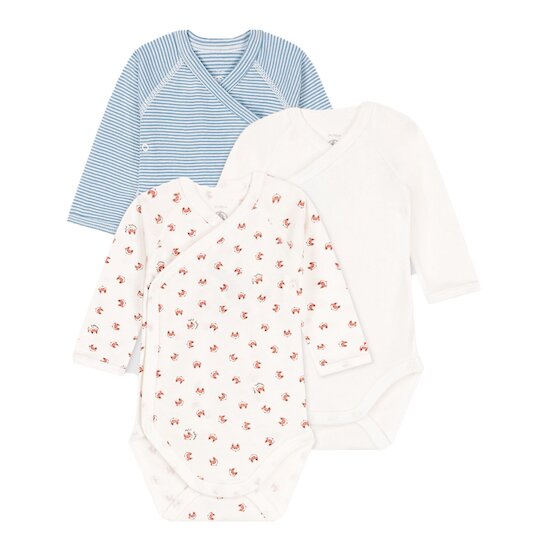 Lot de 3 bodies manches longues en coton Bleu Naissance de Petit Bateau