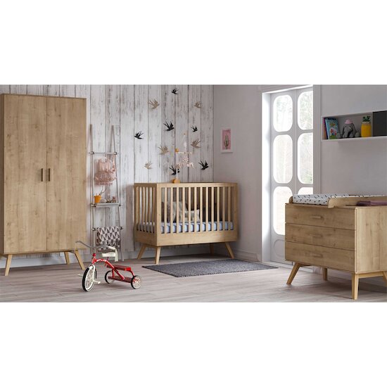 Chambre Nautis Trio : Lit évolutif 70 x 140 cm + Commode + Plan à langer Nature  de Vox Chambre Nautis Trio : Lit évolutif 70 x 140 cm + Commode + Plan à langer Nature  de Vox