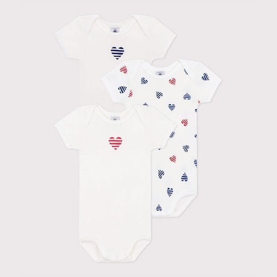 Lot de 3 bodies manches courtes en coton cœurs rayés bébé  18 mois de Petit Bateau