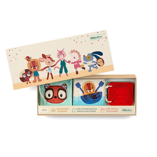 Set de naissance 3 livres sensoriels Jungle   de Lilliputiens Set de naissance 3 livres sensoriels Jungle   de Lilliputiens