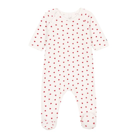 Pyjama bébé coeur en velours Blanc marshmallow/rouge terkuit  de Petit Bateau