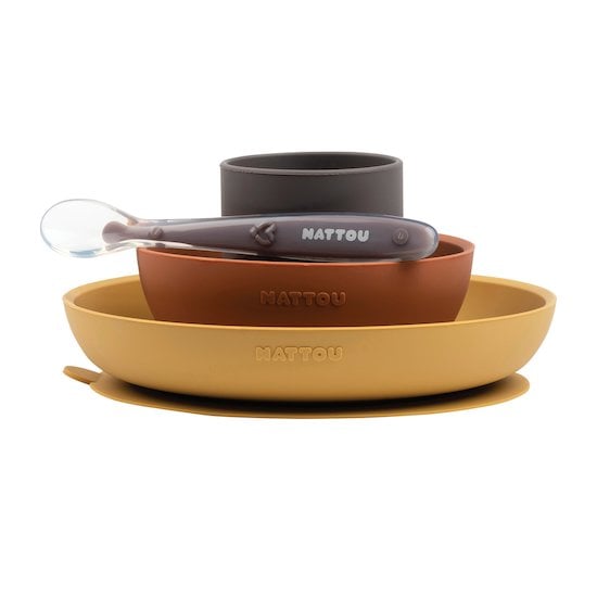 Coffret de repas 4 pièces ocre/terracotta  de Nattou