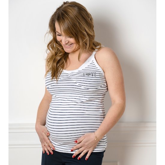 Débardeur grossesse love rayé Bleu/Blanc XS de MAIKA Maternity