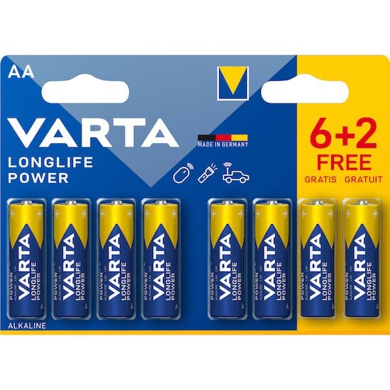 Piles Longlife Power AA Blister 6+2 Gratuites   de VARTA