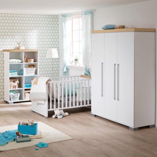 Lit bébé Kira Sommier Confort Blanc/Chêne Nebraska  de Paidi Lit bébé Kira Sommier Confort Blanc/Chêne Nebraska  de Paidi