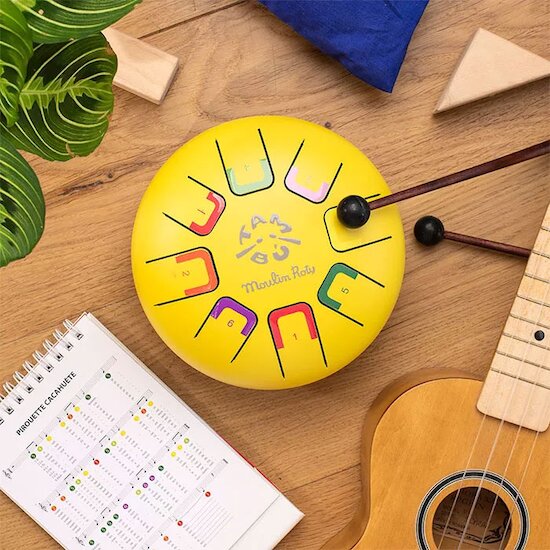 Petit tambour à languette Les Popipop Jaune  de Moulin Roty