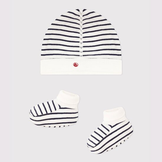 Lot Bonnet et chaussons Marinière  de Petit Bateau