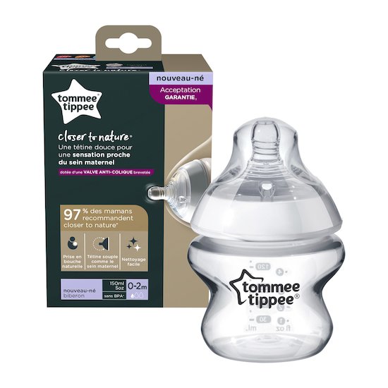 Biberon Closer to Nature Transparent 150 ml -débit nouveau-né de Tommee Tippee