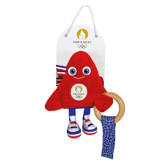 Mascotte Officielle JO 2024 Hochet avec anneau en bois Rouge  de Doudou et Compagnie Mascotte Officielle JO 2024 Hochet avec anneau en bois Rouge  de Doudou et Compagnie