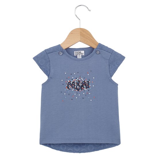 T-shirt bi-matière collection English Summer Camp Fille Bleu Prince 6 mois de Nano & nanette