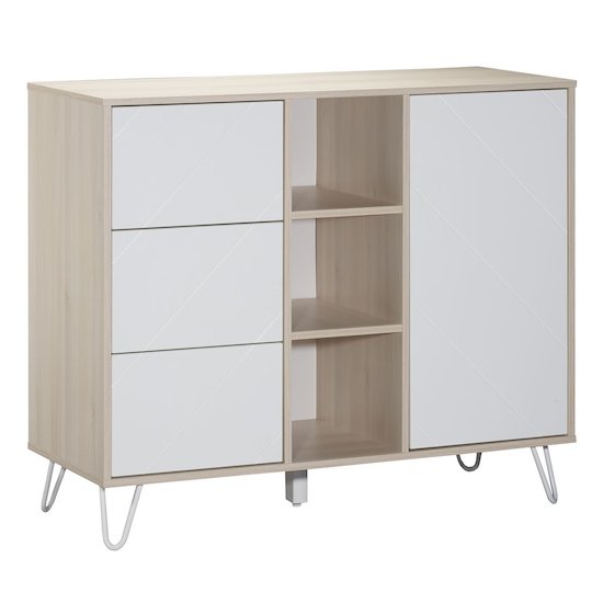 Happy commode 1 porte 3 tiroirs Acacia clair/Blanc  de Sauthon Baby's Sweet Home