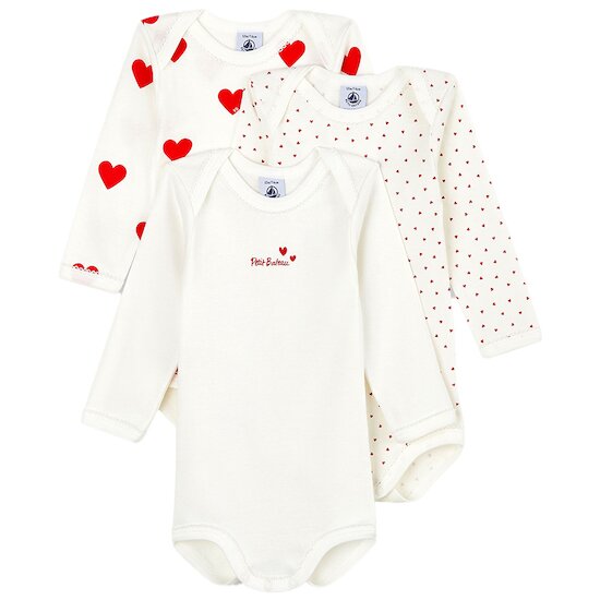 Lot de 3 bodies US Cœurs 12 mois de Petit Bateau