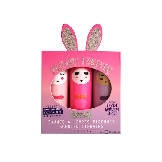 Coffret trio glitter 3 baumes Fraise/Guimauve/Cerise  de Inuwet