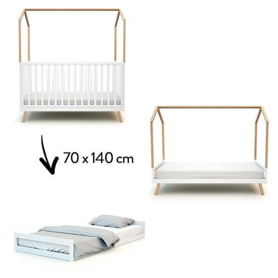 Kasa Lit Bébé Cabane Évolutif Blanc & Hêtre 70 x 140 cm de Jurababy