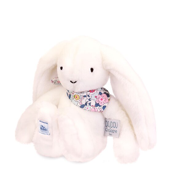 Peluche lapin fleurette Blanc 25 cm de Doudou et Compagnie Peluche lapin fleurette Blanc 25 cm de Doudou et Compagnie