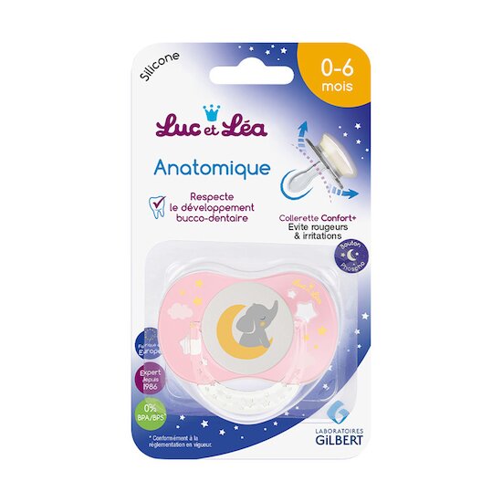 Sucette Anatomique nuit phosphoréscente Elephant Rose 0-6 mois de Luc et Léa Sucette Anatomique nuit phosphoréscente Elephant Rose 0-6 mois de Luc et Léa