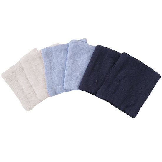Lot de 6 lingettes lavable en mousseline blanc/bleu 10 x 10 cm de Trois Kilos Sept
