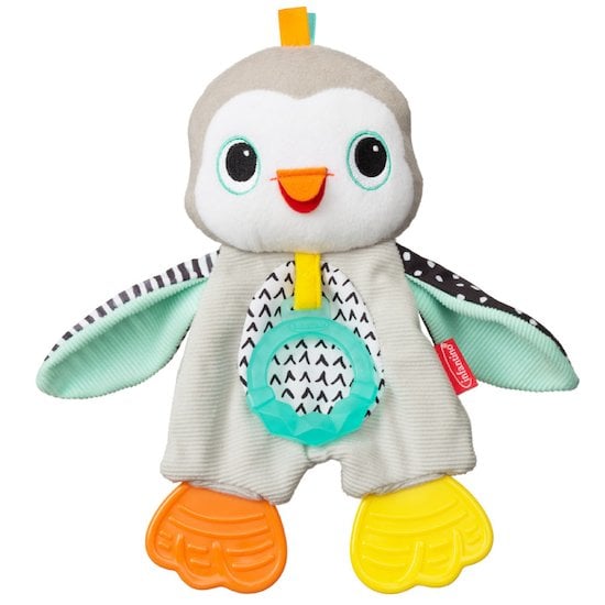 Doudou multi-texture pingouin Gris  de Infantino