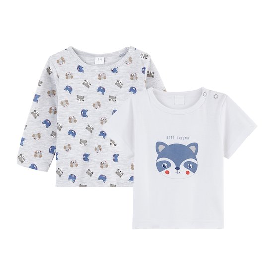 Lot 2 t-shirts Animals Gris 1 mois de P'tit bisou