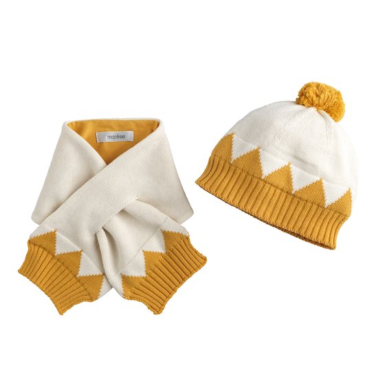 Bonnet + écharpe Safran et cie Blanc/Jaune  de Marèse