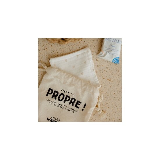 Lot de 4 lingettes lavables Petits cœurs  de Atelier Wagram