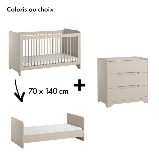 Chambre Ova Duo: Lit bébé évolutif 70 x 140 cm + Commode