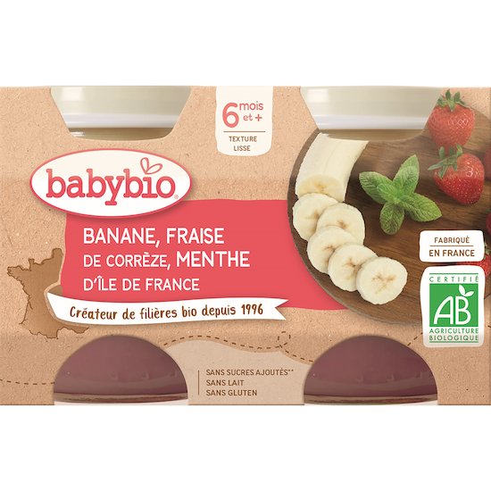 Petit pot banane fraise menthe d'Île de France  2 x 130 g de Babybio