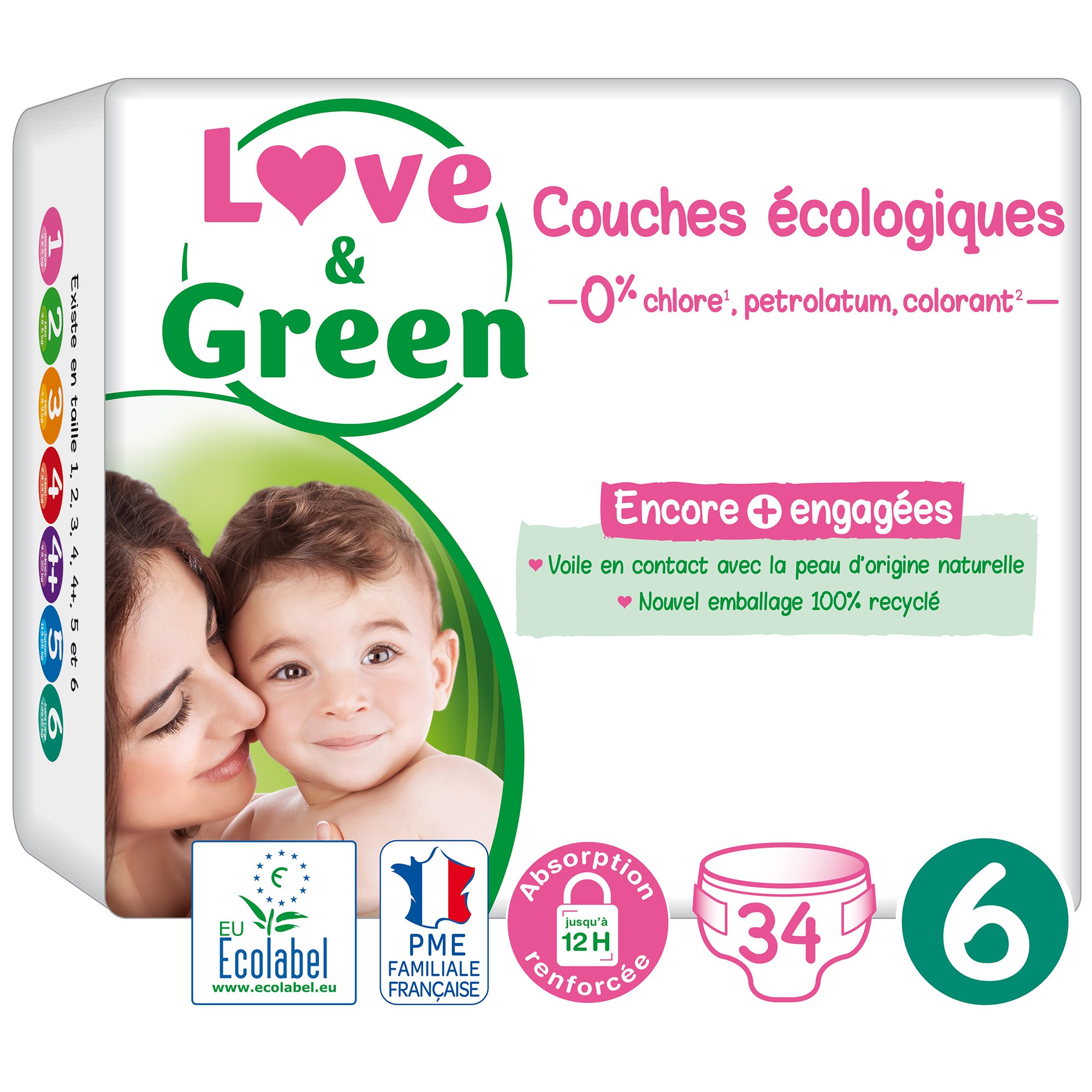 Couches écologiques Blanc T6 de Love & Green, Couches : Aubert