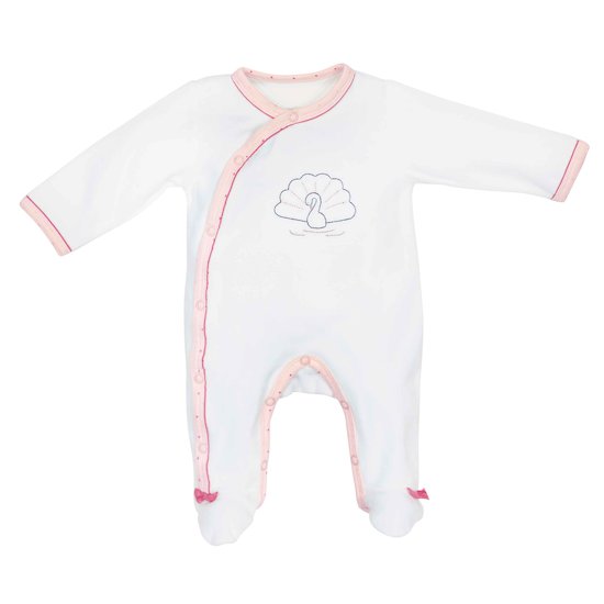 Baby Swan Pyjama en velours sans col Blanc et Rose 1 mois de Sauthon Baby's Sweet Home