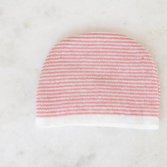 Bonnet milleraies Ecru/Rose  de La Manufacture de Layette