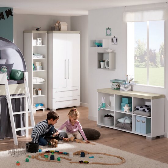 Kira Armoire 2 portes 2 tiroirs Blanc Craie/Chêne Nautik  de Paidi Kira Armoire 2 portes 2 tiroirs Blanc Craie/Chêne Nautik  de Paidi