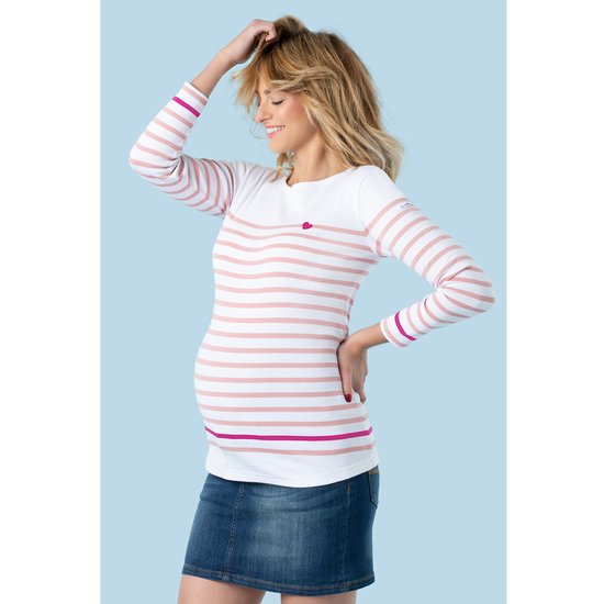 Marinière de grossesse Brest Blanc / Rose XL de Cache Coeur Marinière de grossesse Brest Blanc / Rose XL de Cache Coeur