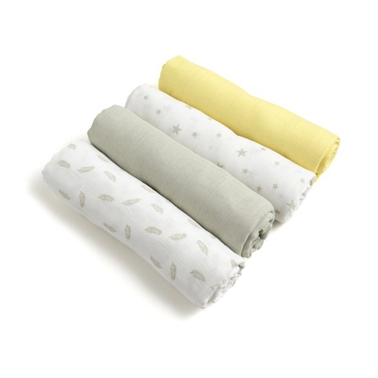 Lot de 4 langes Gris cloud 110 x 110 cm de P'tit bisou