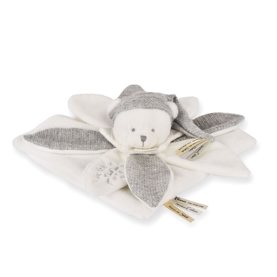 Doudou plat pétales ours Argent 25 cm de Doudou et Compagnie Doudou plat pétales ours Argent 25 cm de Doudou et Compagnie