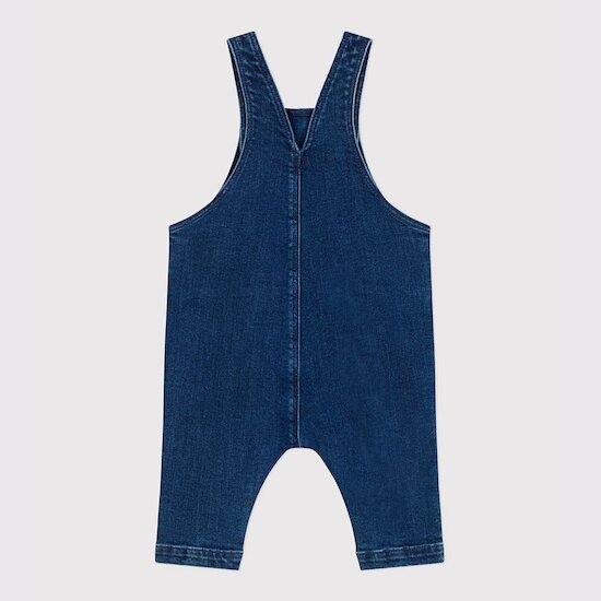 Salopette bébé en jean élasthanne jambes longues Denim  de Petit Bateau Salopette bébé en jean élasthanne jambes longues Denim  de Petit Bateau