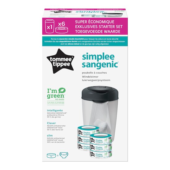 Poubelle à Couches Simplee, 6x Recharges Gris  de Tommee Tippee  Poubelle à Couches Simplee, 6x Recharges Gris  de Tommee Tippee