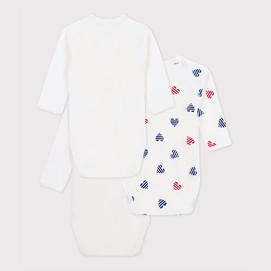 Lot de 3 bodies croisés manches longues en coton Cœurs rayé  de Petit Bateau
