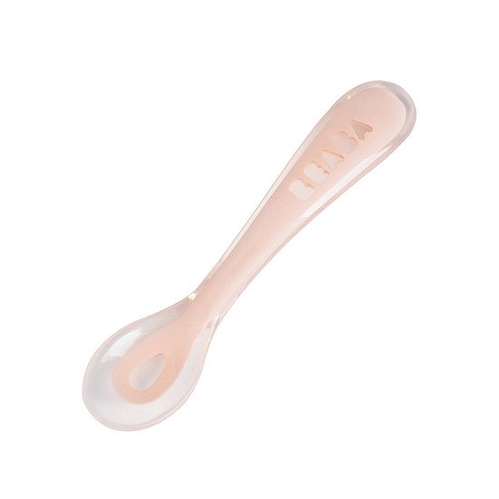 Cuillère 2ème âge soft en silicone Pink de Béaba, Couverts : Aubert