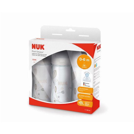 Coffret 3 biberons First Choice Plus Feuilles  de Nuk